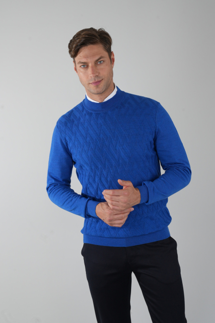 Sax Yarım Balıkçı Ön Jakar Yün Erkek Triko - 1