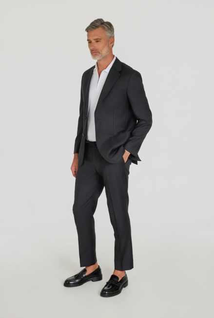 Siyah Comfort Fit İtalyan Yaka Sedef Düğmeli 6 Drop Yün Takım Elbise - 2