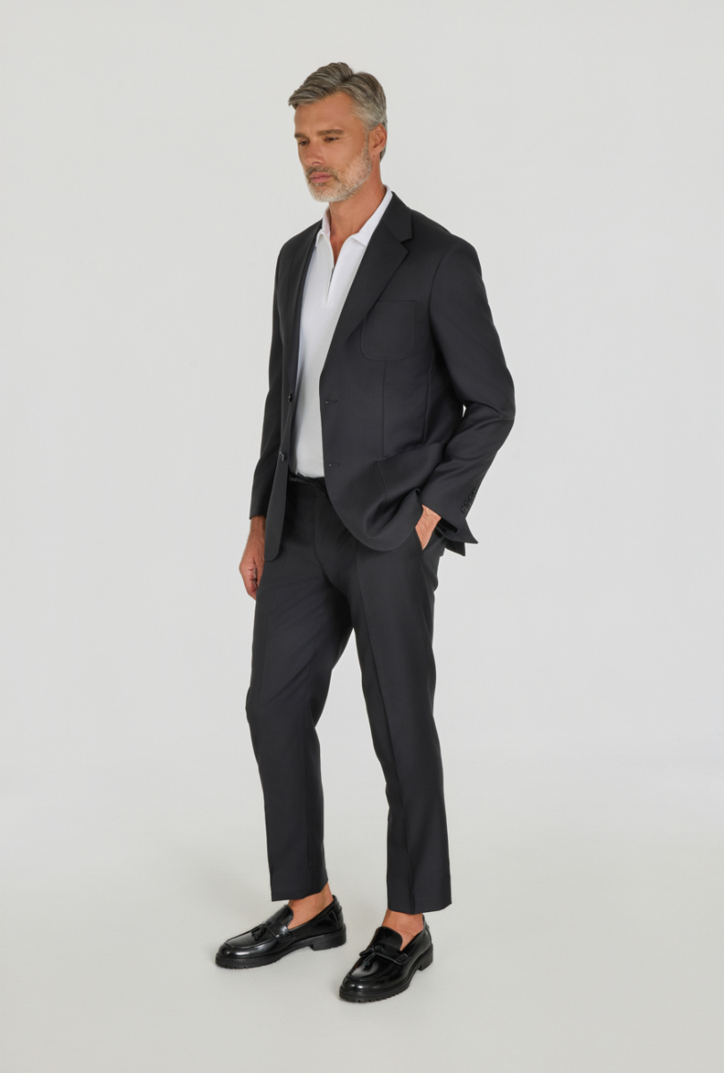 Siyah Comfort Fit İtalyan Yaka Sedef Düğmeli 6 Drop Yün Takım Elbise (1)