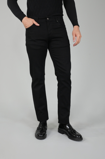Siyah Denim Pamuklu 5 Cepli Erkek Pantolon 
