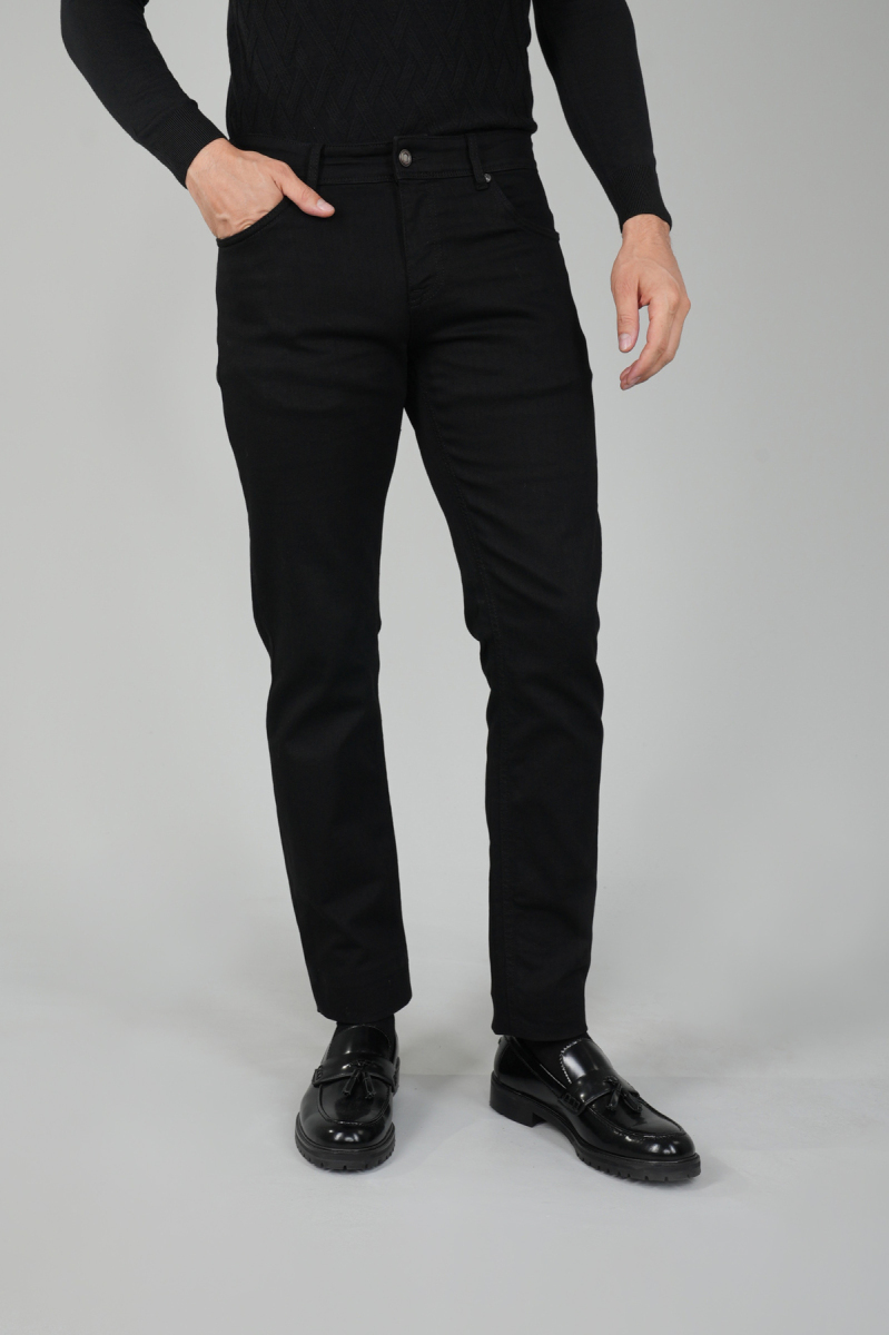 Siyah Denim Pamuklu 5 Cepli Erkek Pantolon