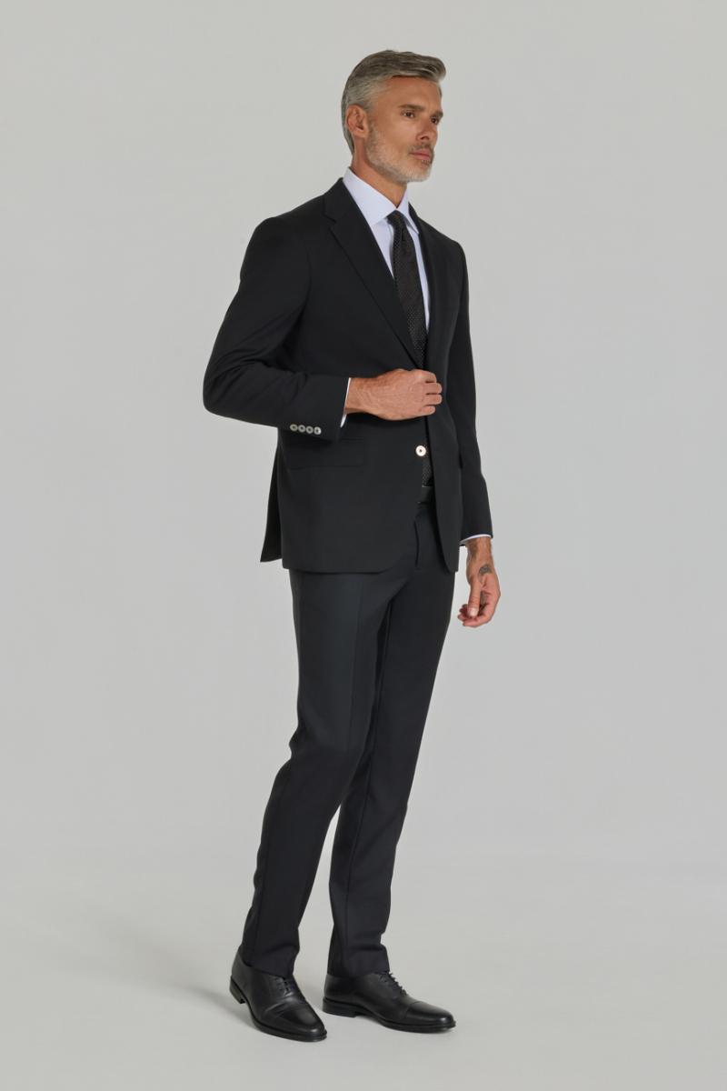 Siyah Dokuma Mono Yaka Çift Yırtmaçlı 6 Drop Yün Klasik Takım Elbise - 4