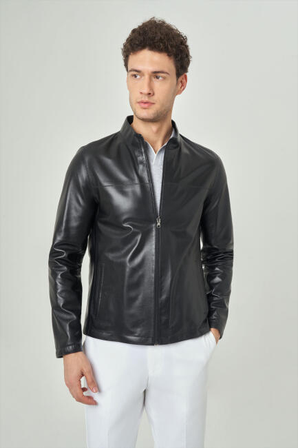 Siyah Erkek Deri Mont