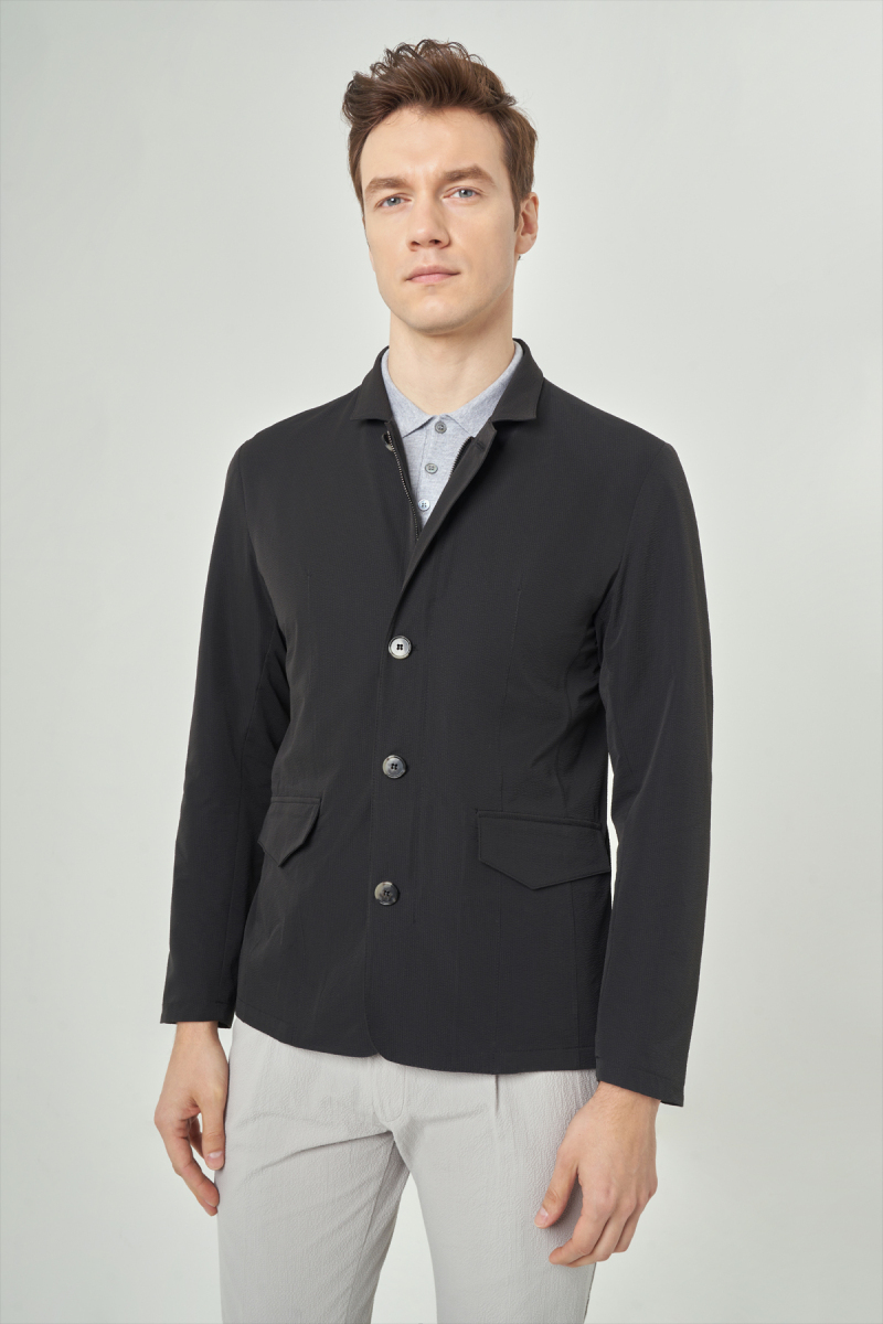 Siyah Erkek Düğmeli Ceket Mont - 4