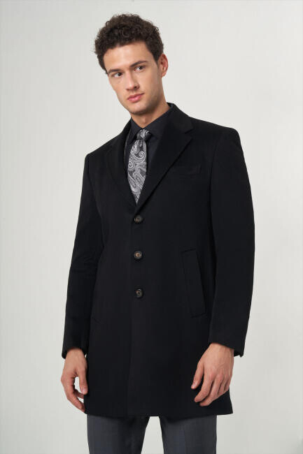 Siyah Erkek Platium Yün Palto - 3
