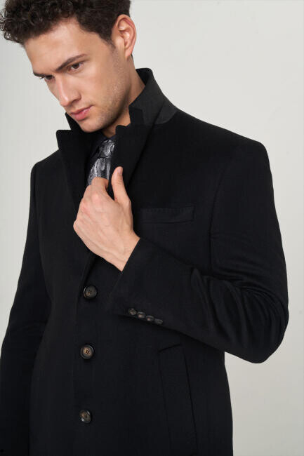 Siyah Erkek Platium Yün Palto - 4