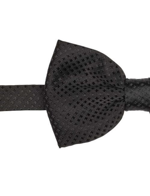 Siyah Kendinden Desenli Erkek Smokin Papyon - 2