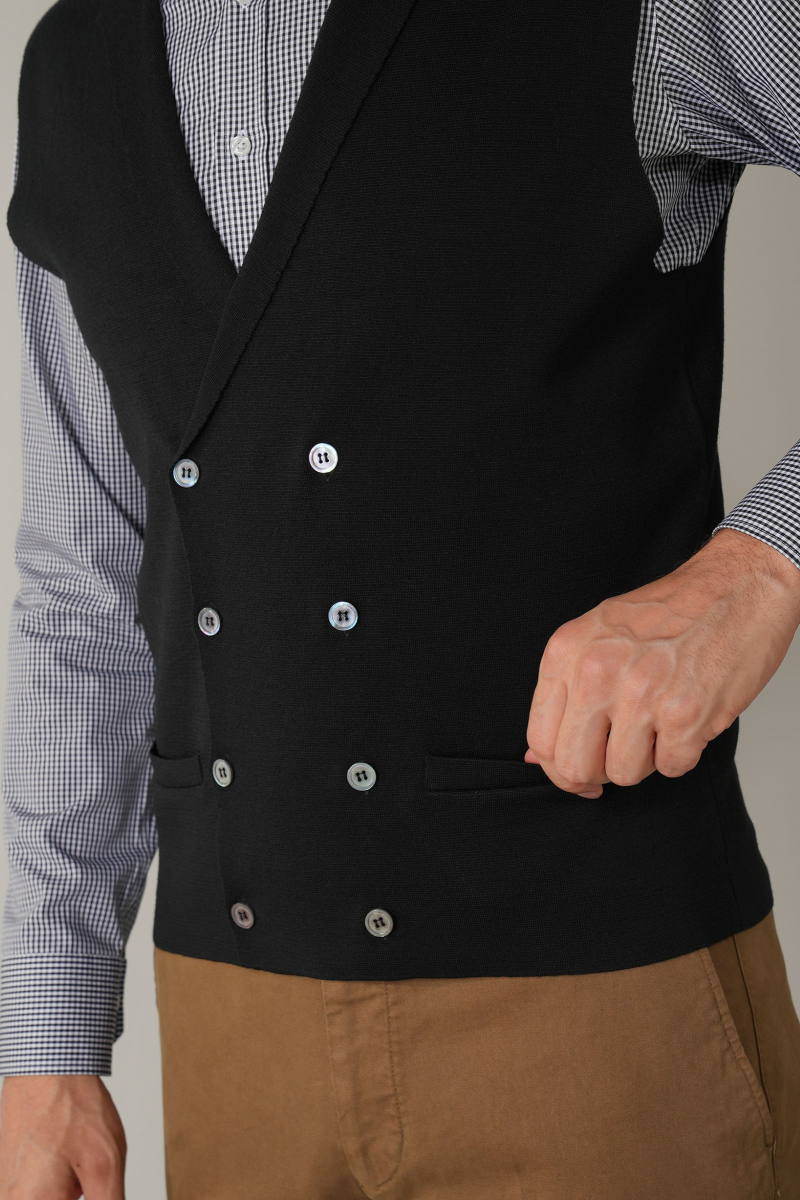 Siyah Kruvaze Yün Erkek Yelek - 3