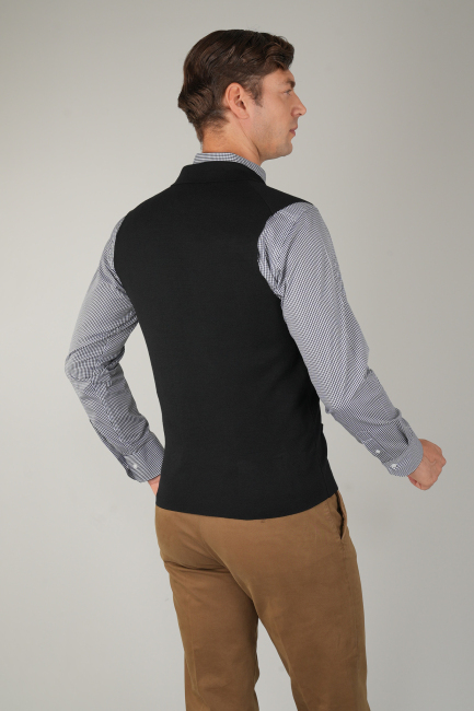 Siyah Kruvaze Yün Erkek Yelek - 2