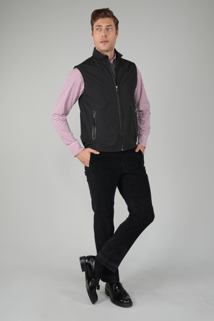 Siyah Polo Yaka Cepli Kışlık Erkek Yelek - 5