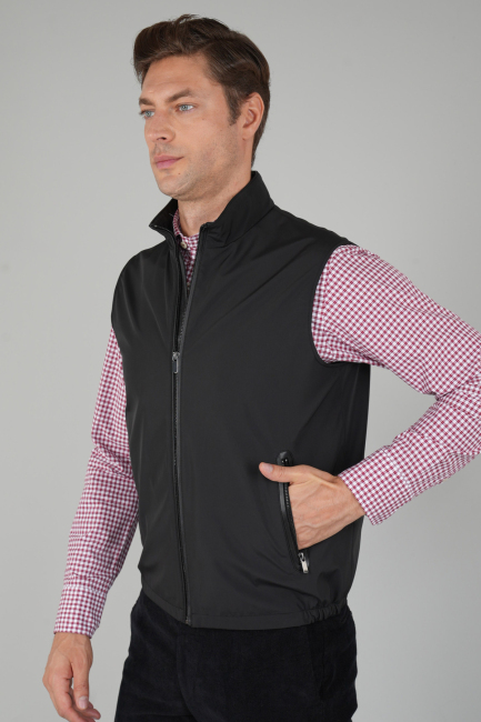 Siyah Polo Yaka Cepli Kışlık Erkek Yelek - 1