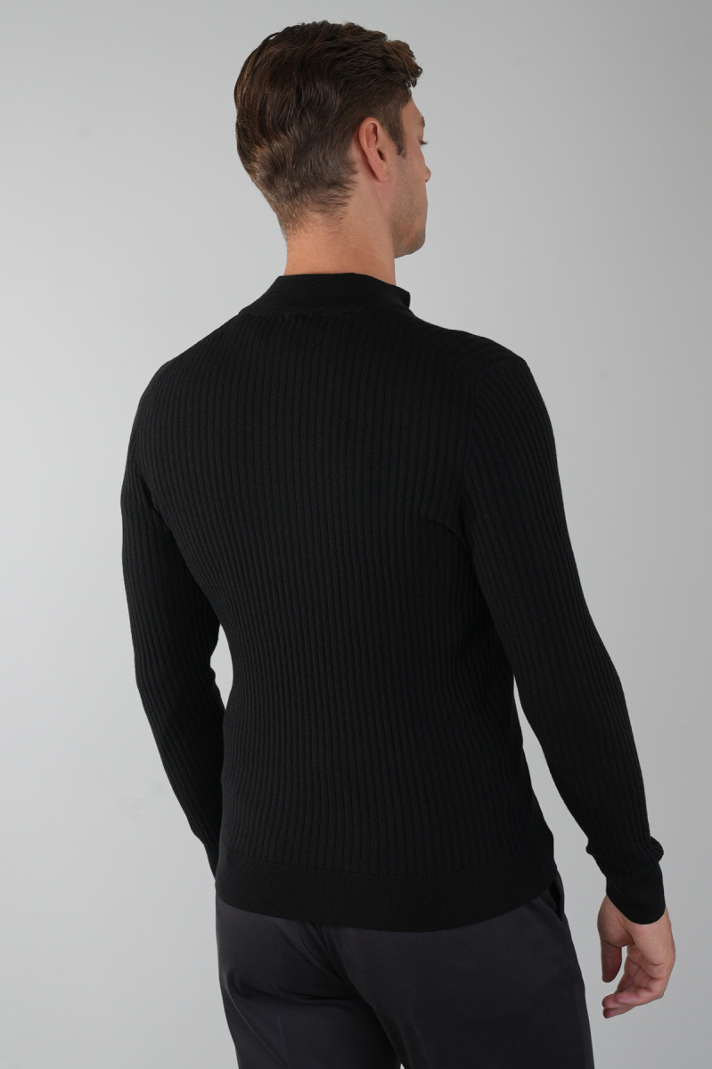 Siyah Yarım Balıkçı Fermuarlı Full Jakar Yün Erkek Triko (1)