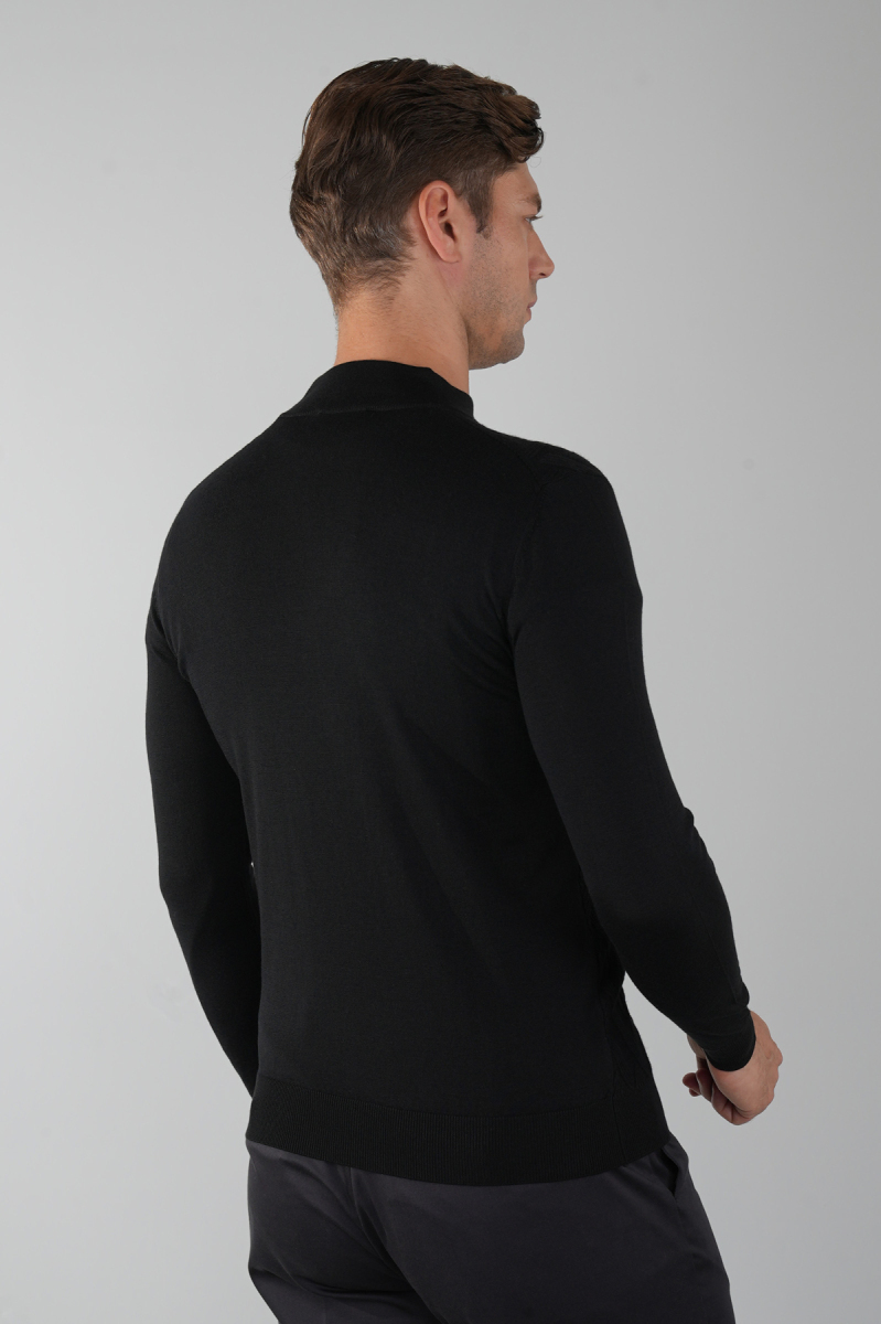 Siyah Yarım Balıkçı Ön Jakar Yün Erkek Triko (1)