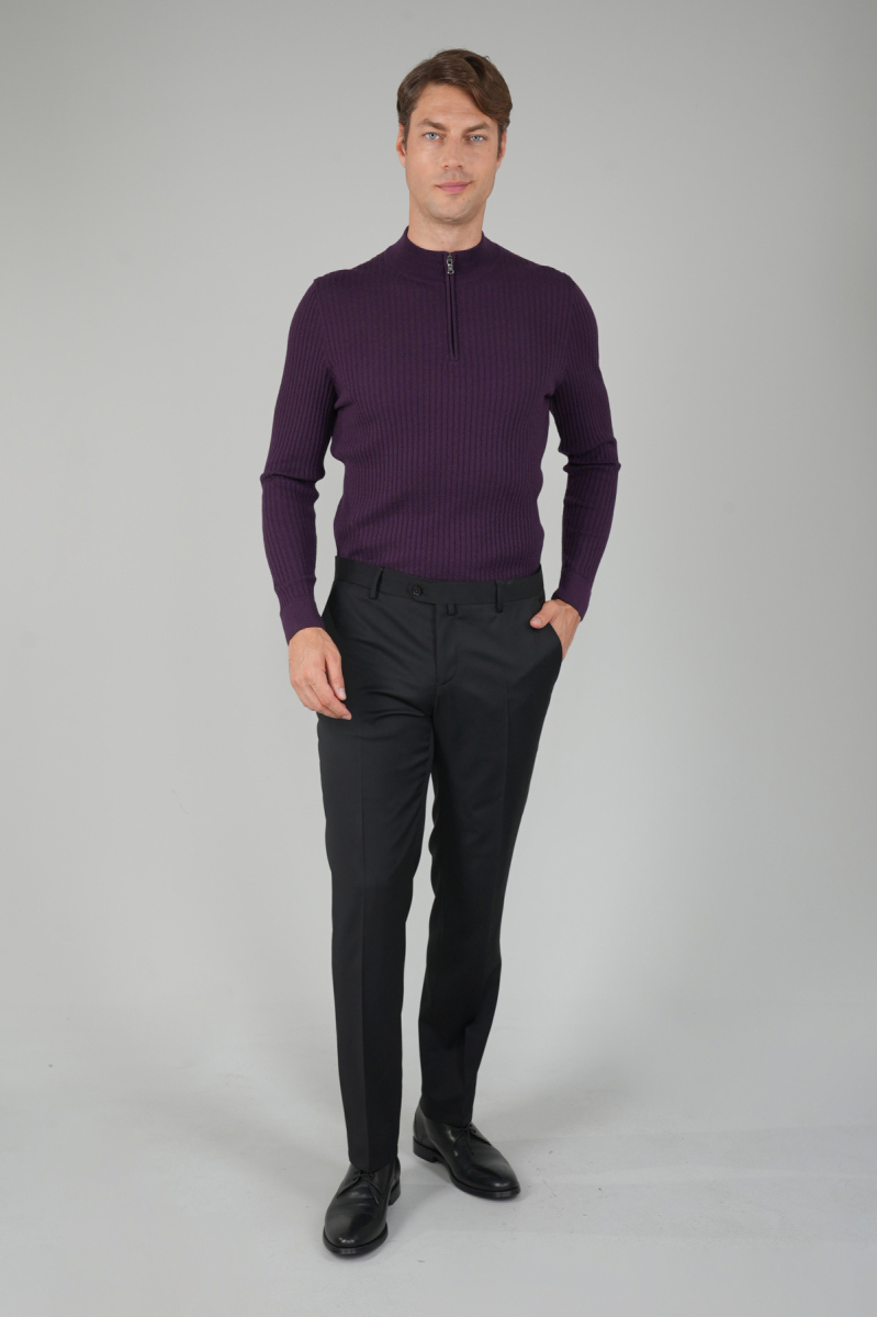 Siyah Yün Dokuma Erkek Klasik Pantolon - 5