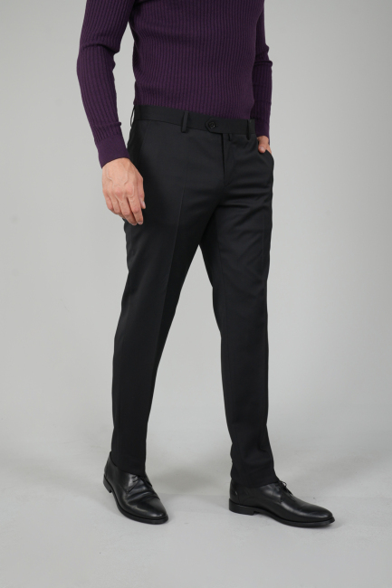 Siyah Yün Dokuma Erkek Klasik Pantolon - 1