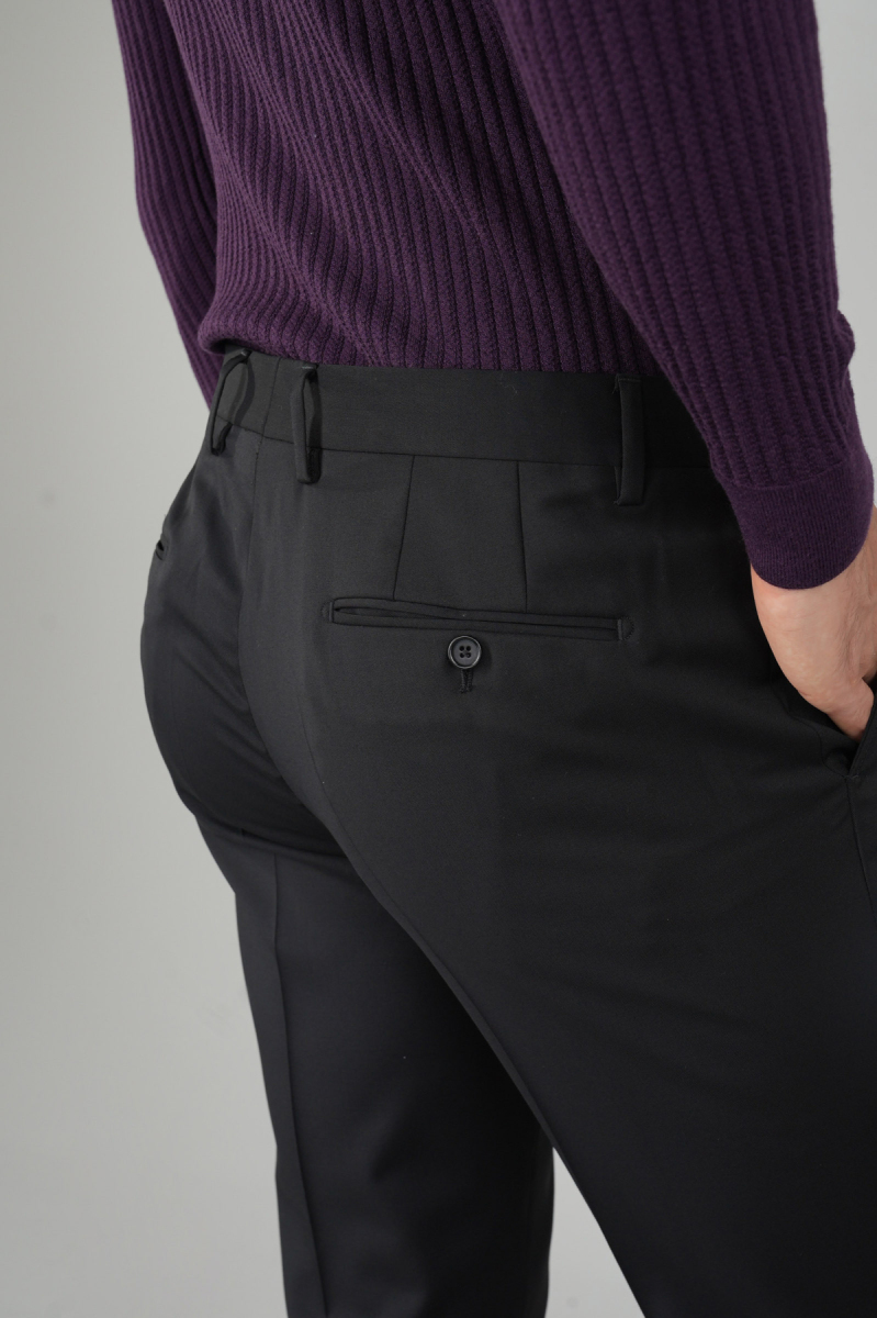 Siyah Yün Dokuma Erkek Klasik Pantolon - 4