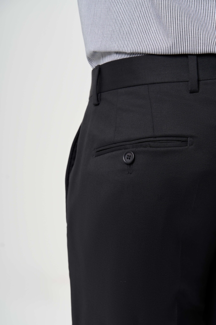 Siyah Yün Dokuma Klasik Erkek Pantolon - 4