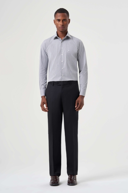 Siyah Yün Dokuma Klasik Erkek Pantolon - 5