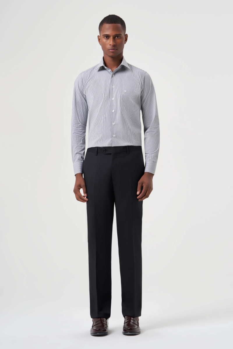 Siyah Yün Dokuma Klasik Erkek Pantolon - 5