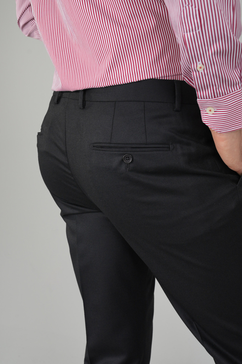 Siyah Yün Flanel Regular Fit Klasik Erkek Pantolon - 3