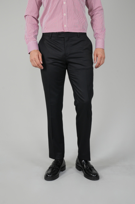 Siyah Yün Flanel Regular Fit Klasik Erkek Pantolon 