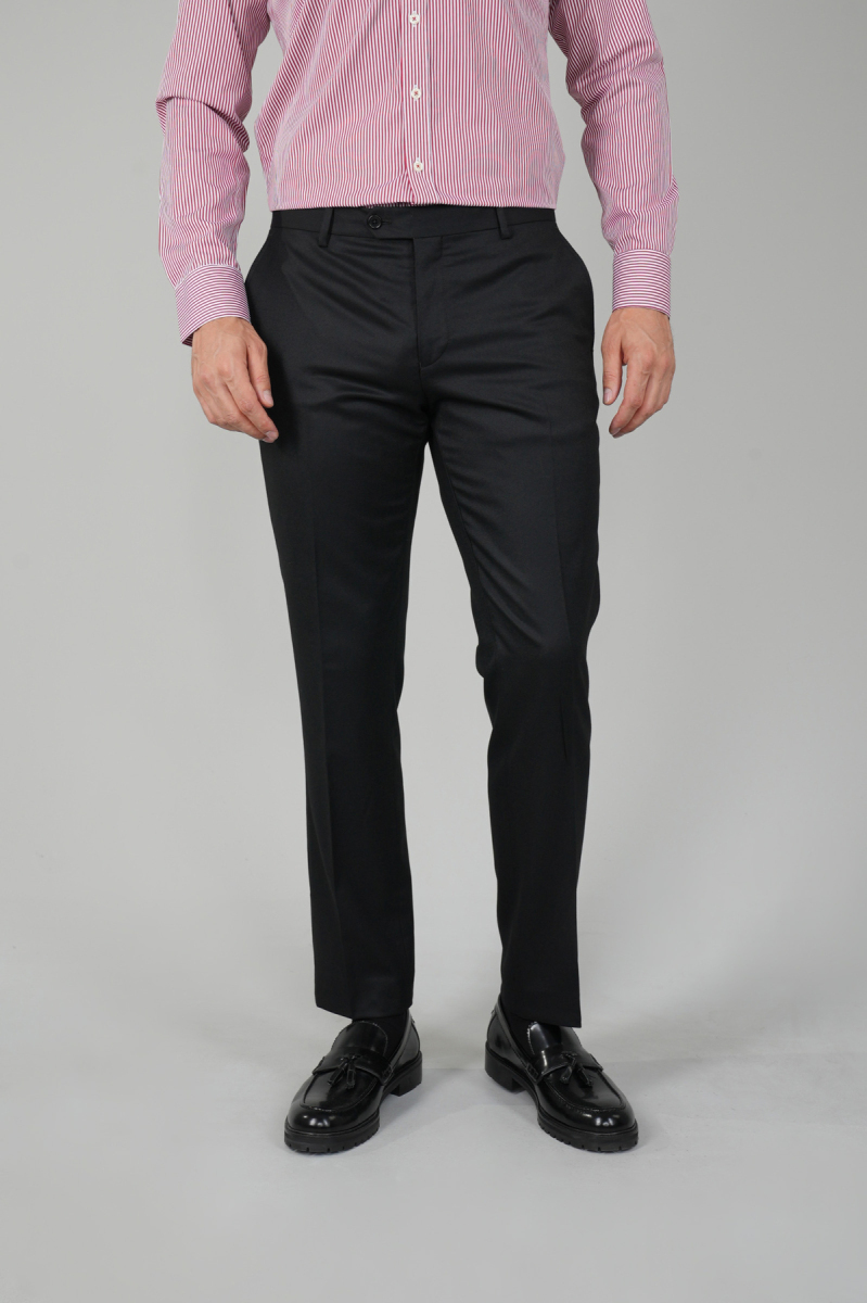 Siyah Yün Flanel Regular Fit Klasik Erkek Pantolon