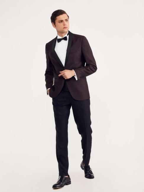 Slim Fit Bordo Erkek Smokin Takım - 3
