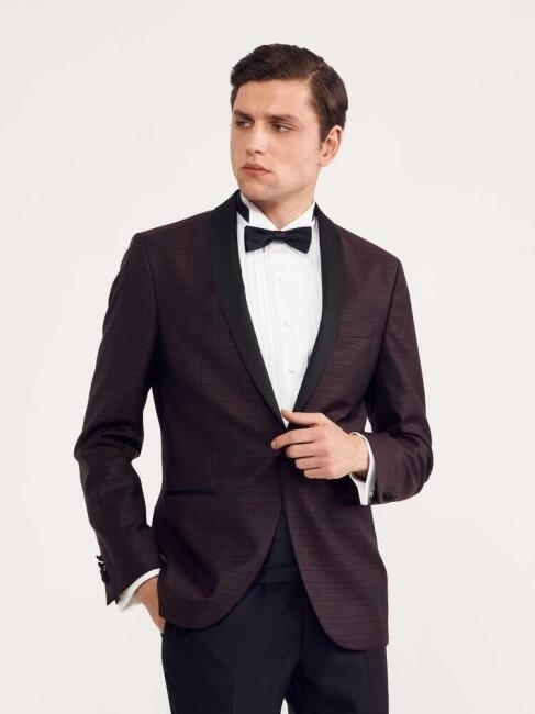 Slim Fit Bordo Erkek Smokin Takım - 1