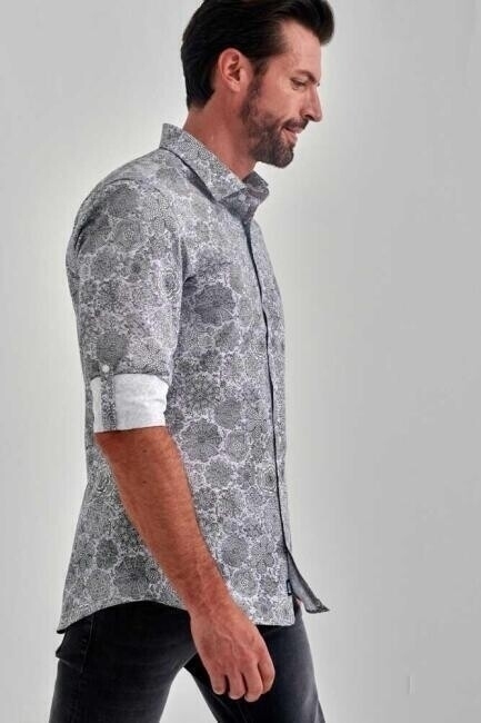 Slim Fit Gri Desenli Spor Erkek Gömlek - 3