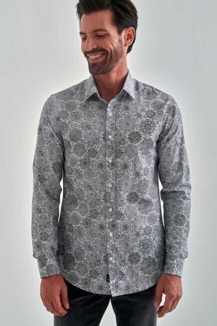 Slim Fit Gri Desenli Spor Erkek Gömlek - 4