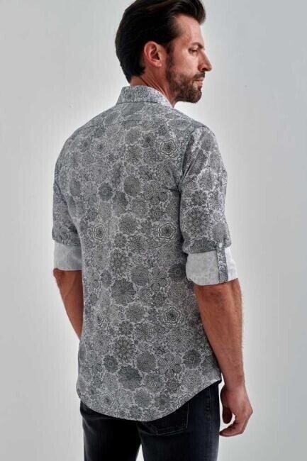 Slim Fit Gri Desenli Spor Erkek Gömlek (1)