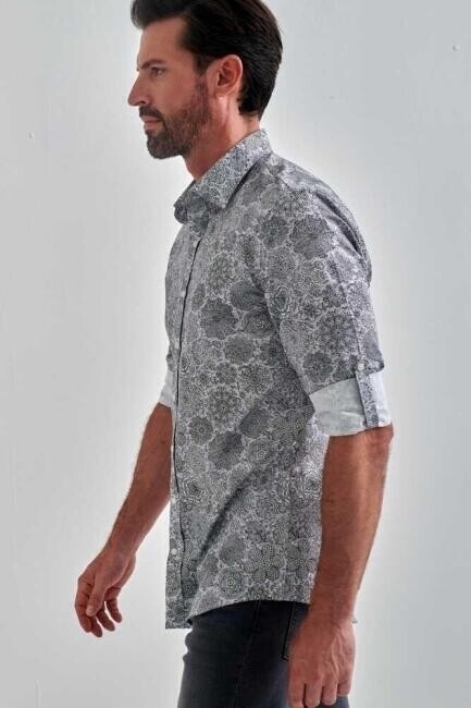 Slim Fit Gri Desenli Spor Erkek Gömlek - 5