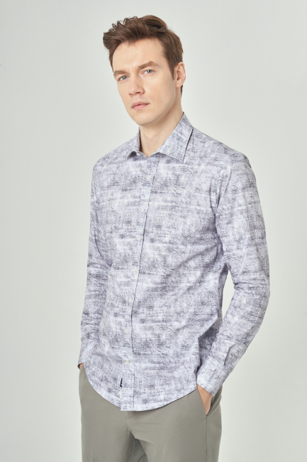 Slim Fit Gri Klasik Spor Erkek Gömlek 