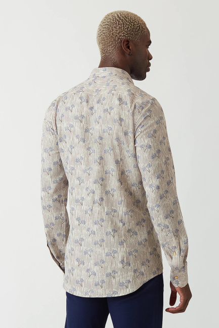 Slim Fit Kahve Desenli Ram Yaka Spor Erkek Gömlek - 2