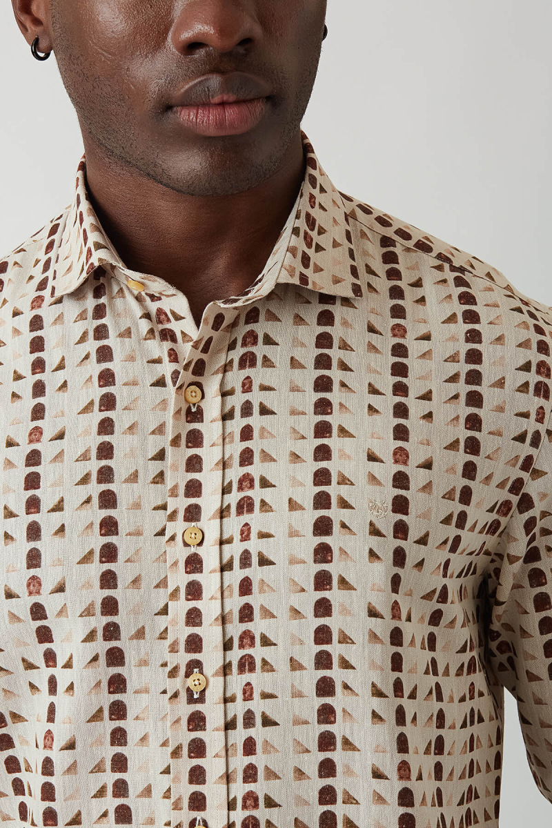 Slim Fit Kahve Desenli Uzun Kollu Spor Erkek Gömlek - 3