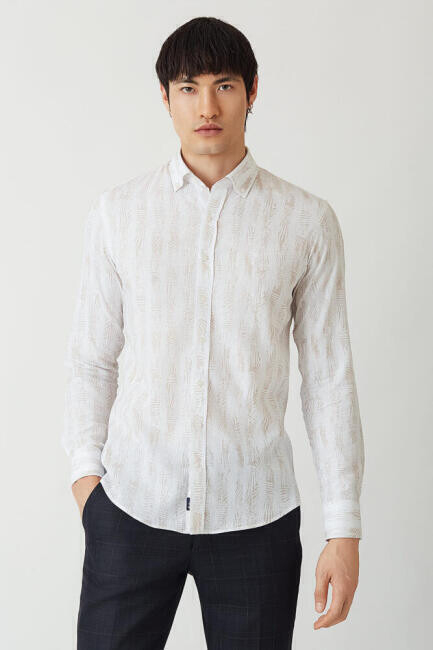 Slim Fit Kahve Paşa Yaka Spor Erkek Gömlek 