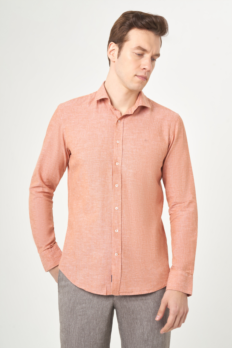 Slim Fit Kiremit Renk Spor Erkek Gömlek - 3