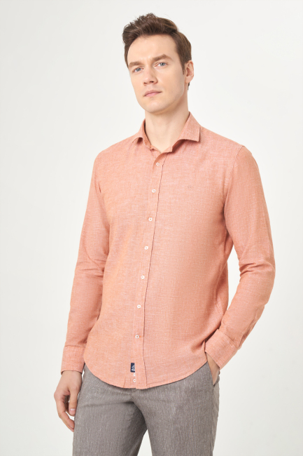 Slim Fit Kiremit Renk Spor Erkek Gömlek