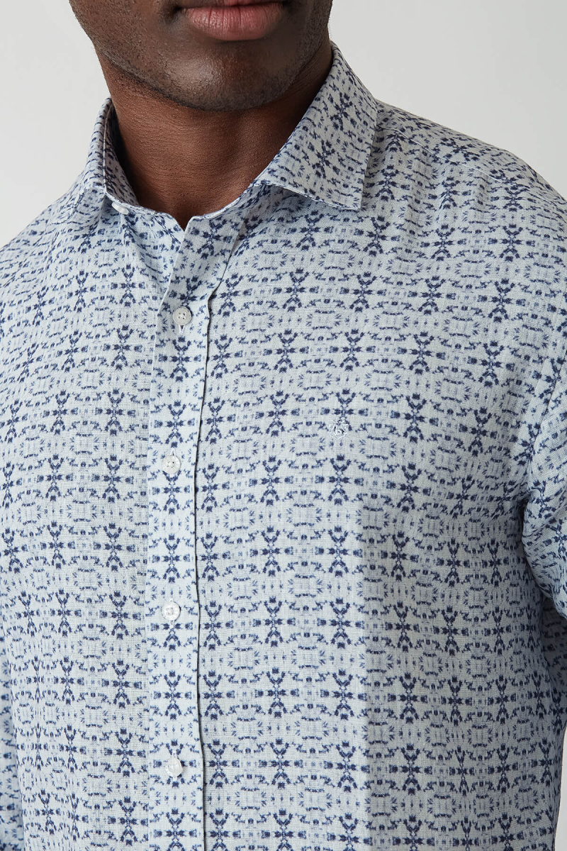 Slim Fit Lacivert Desenli Uzun Kollu Spor Erkek Gömlek - 3