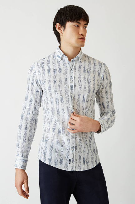 Slim Fit Lacivert Paşa Yaka Spor Erkek Gömlek - 1