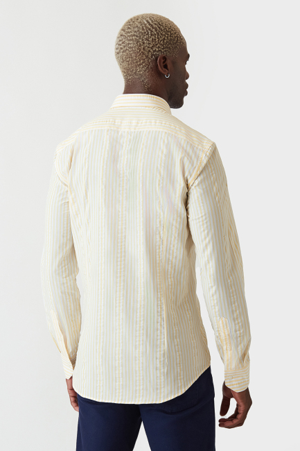 Slim Fit Sarı Paşa Yaka Spor Erkek Gömlek (1)