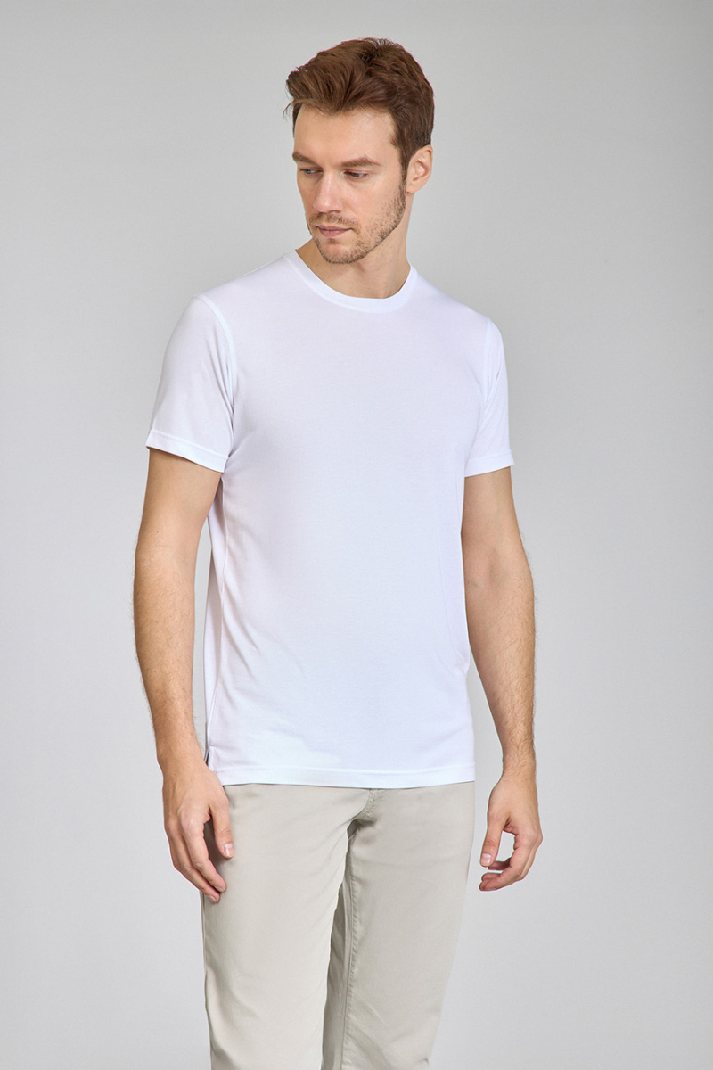 Supima Gömlek Yaka Cool Touch Beyaz Erkek T-Shirt - 1