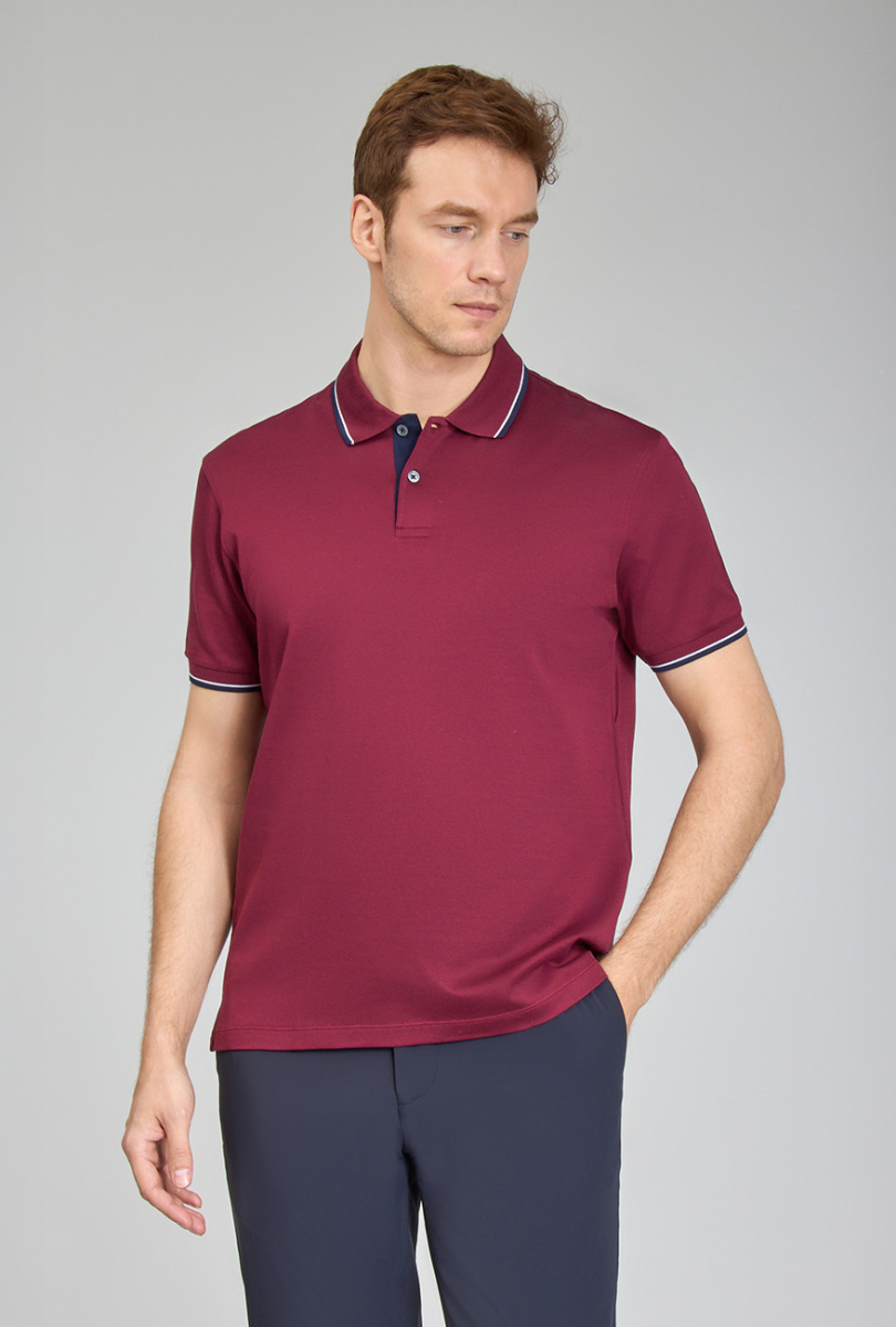 Supima Gömlek Yaka Cool Touch Bordo Erkek T-Shirt - 1