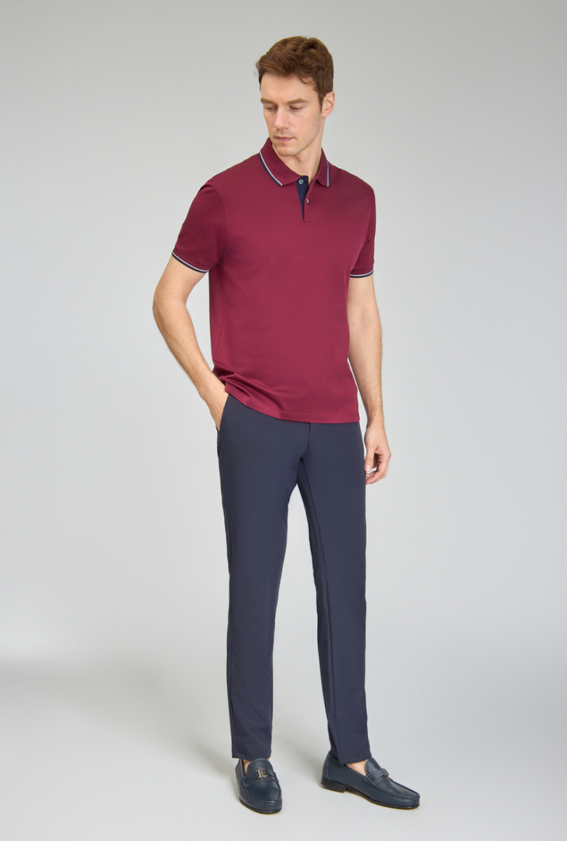 Supima Gömlek Yaka Cool Touch Bordo Erkek T-Shirt - 4