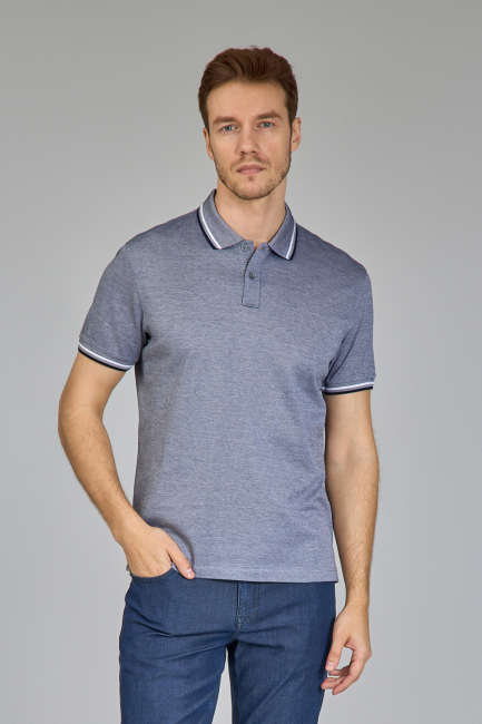 Supima Gömlek Yaka Cool Touch Lacivert Erkek T-Shirt - 1