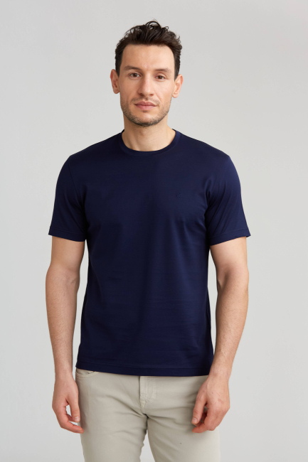 Süprem Kumaş O Yaka Lacivert Erkek T-Shirt - 5