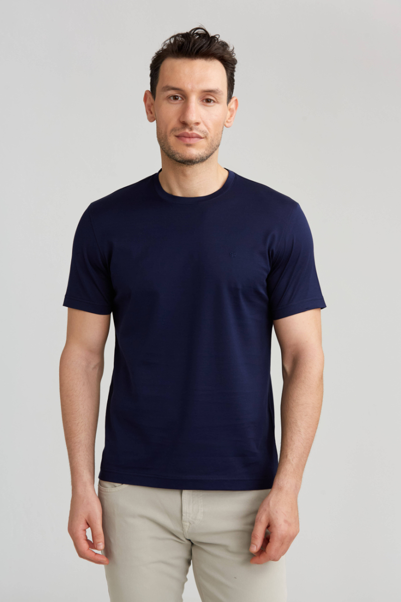 Süprem Kumaş O Yaka Lacivert Erkek T-Shirt - 5