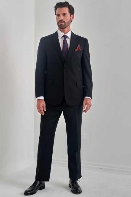 Bisse Men’s Classic Fit 4 Drop Double-Slit Suit BLACK. 1