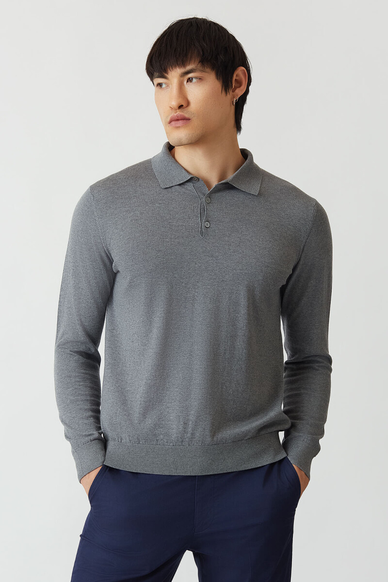 Basic Polo Yaka Triko Koyu Gri Erkek Triko