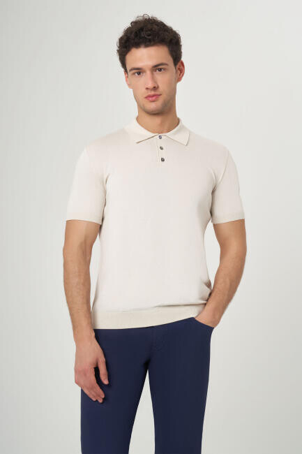Bisse Erkek Kısa Kol Polo Yaka Düğmeli Basic Yazlık Triko T-Shirt EKRU. 3 Bisse Erkek Kısa Kol Polo Yaka Düğmeli Basic Yazlık Triko T-Shirt EKRU. 3